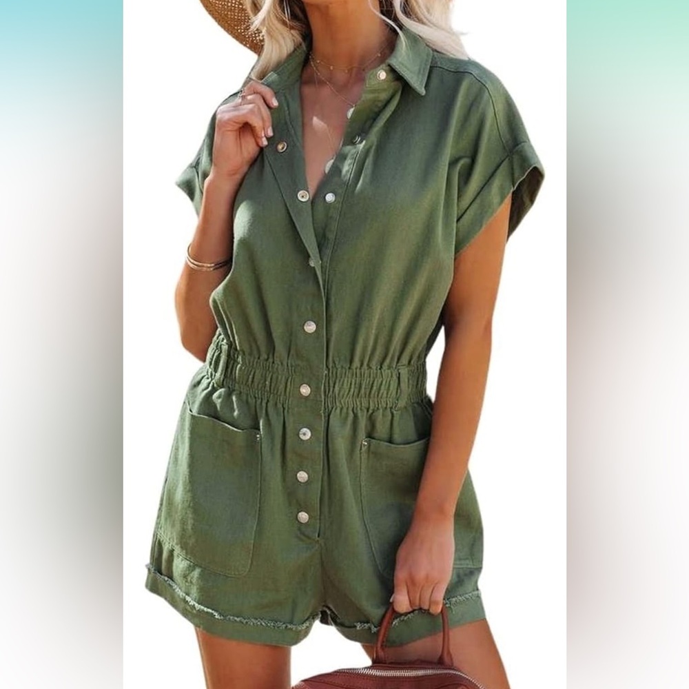 Army Green Romper, Sized Large